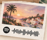 Illustrated travel playlist card with Spotify logo